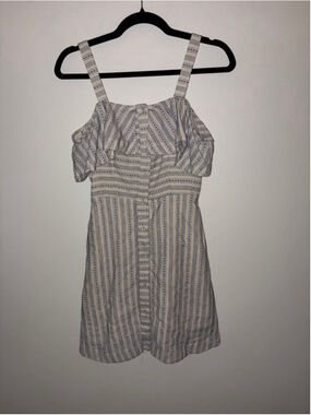 Women's J.O.A. Off-White & Blue Striped Cold Shoulder Mini Dress XS